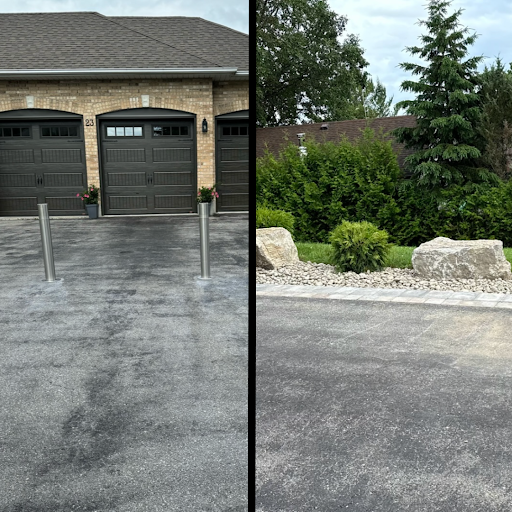 Bollards on large driveway with armour stone barrier