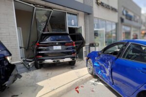 Car crash into storefront